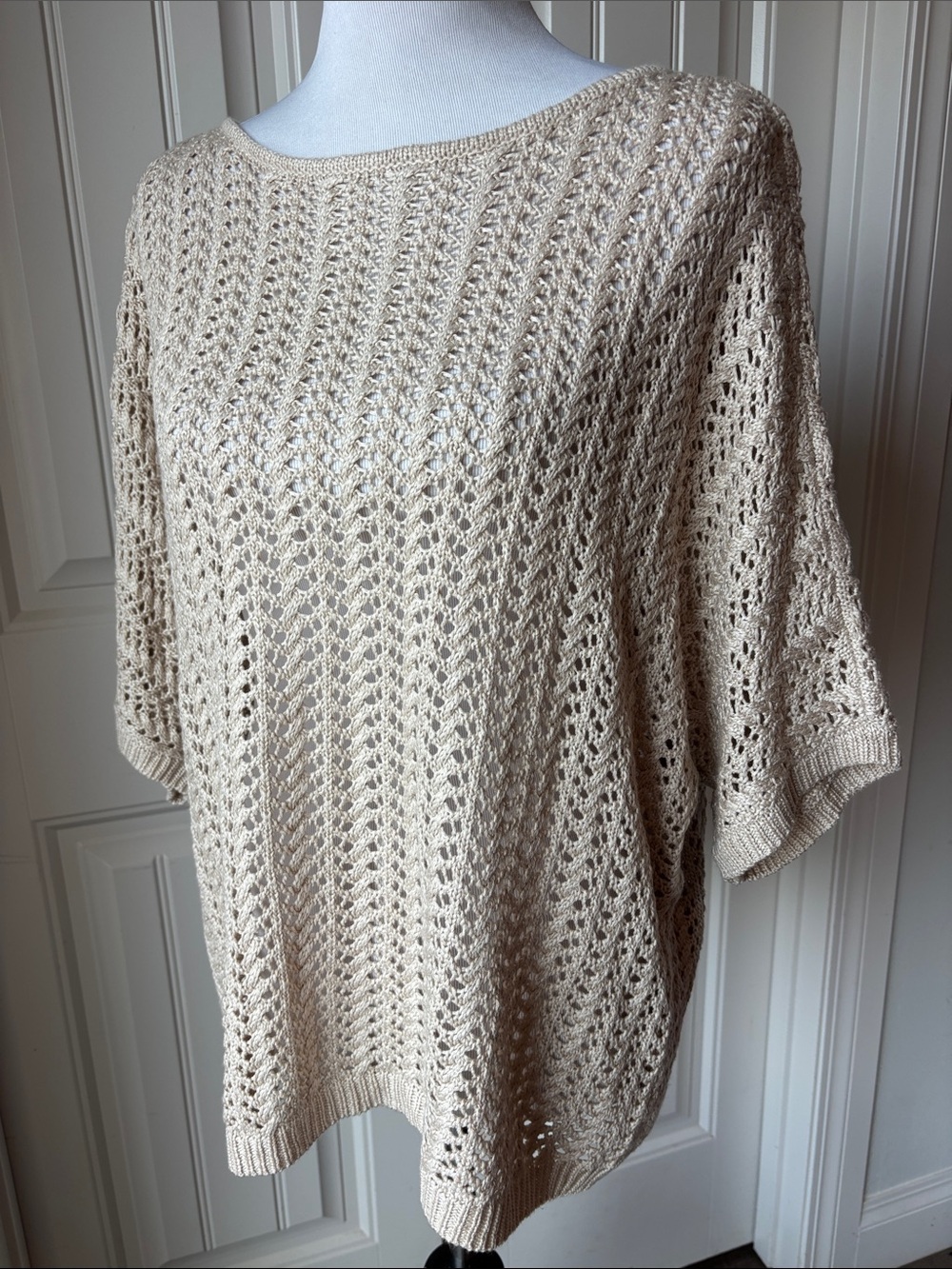 Light Beige Open-Knit Women's Sweater Top